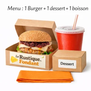 Menu burger rustique dessert boisson A2pas2moi